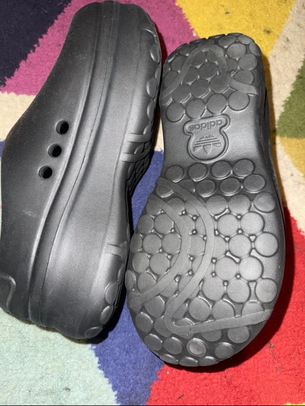 adidas Kids Black Slip-On Clogs with Trefoil Logo